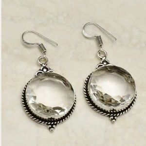 Herkimer Diamond & 9.25 Sterling Silver Handcrafted Earrings 1.5”